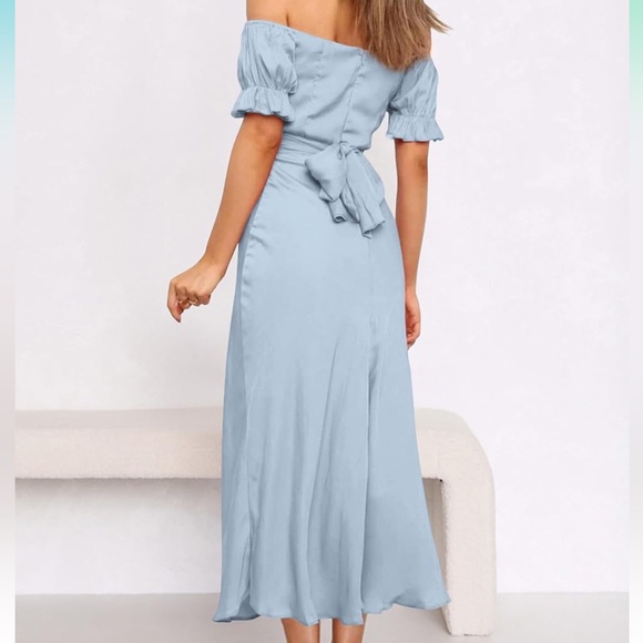 Baby Blue Off-Shoulder Midi Dress - Picture 4 of 6